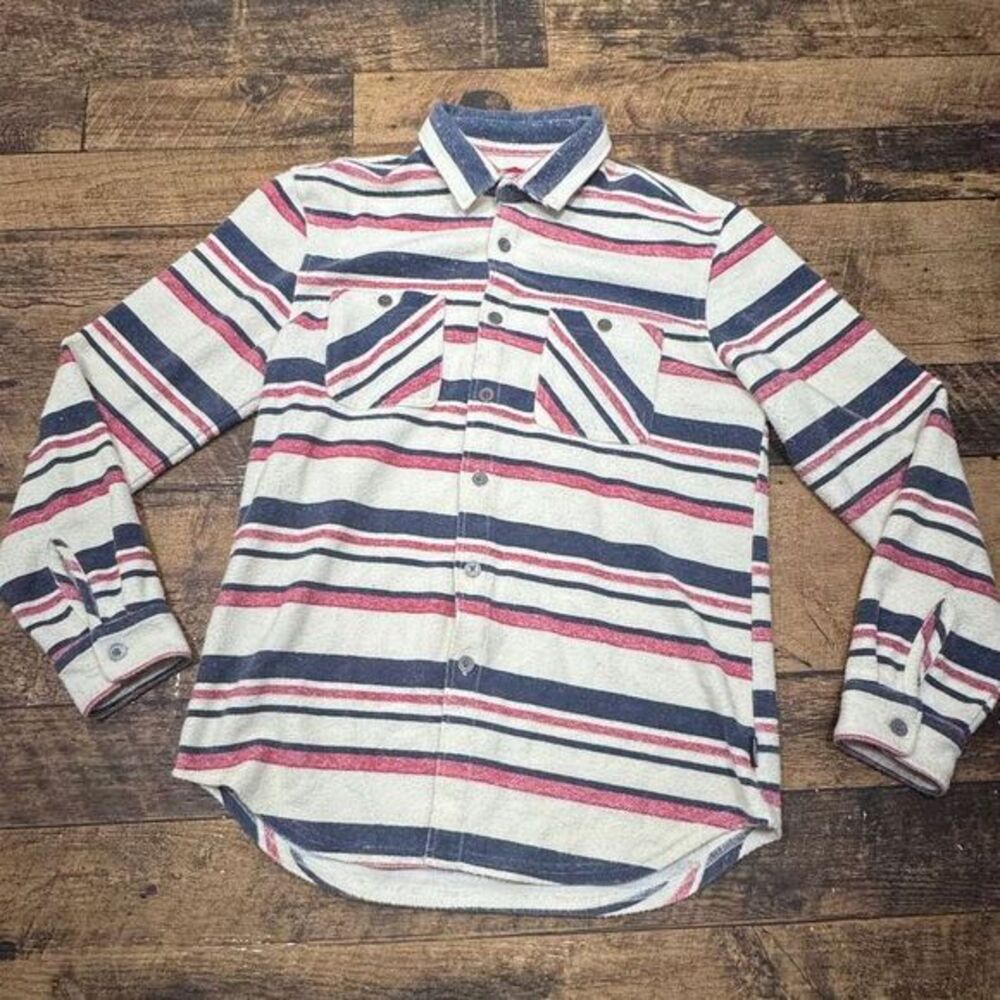 Unionbay Striped Button Down Shirt Casual Long Sleeve Navy Red White Medium